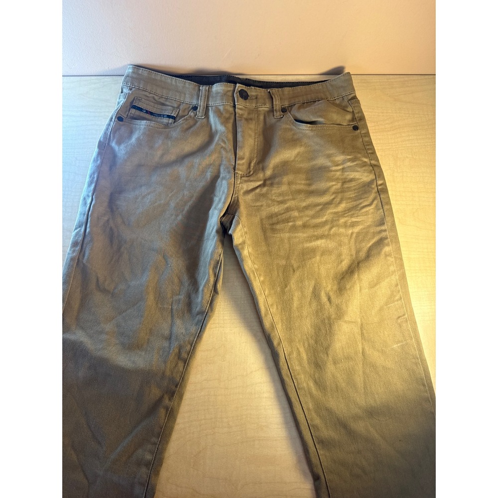 Fried Denim Mens Slim Fit Stretch Khaki Tan Moto Detail Pants 34x32